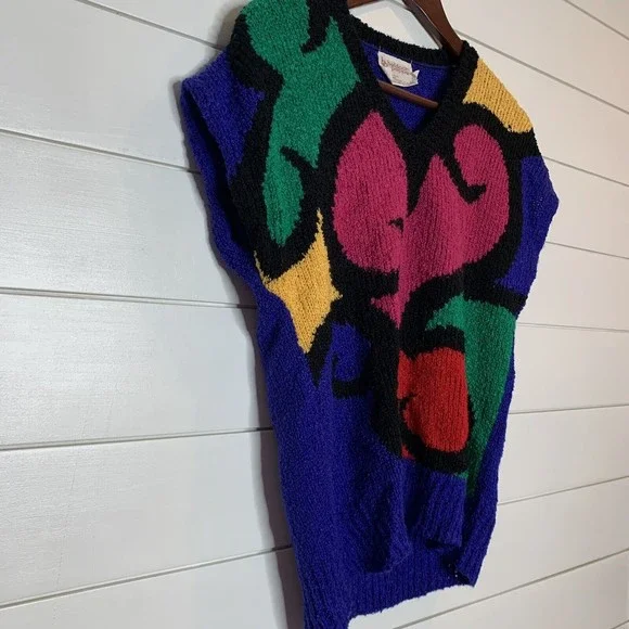 Vintage 1980s Deadstock Sweater BELDOCH POPPER Small Sleeveless Colorblock Cute - Picture 3 of 6